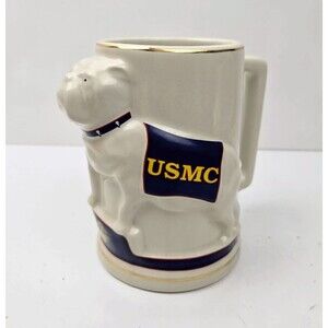 Vintage USMC US Marine Corp 3D English Bulldog Figural Mug Stein Emblem Sculpted